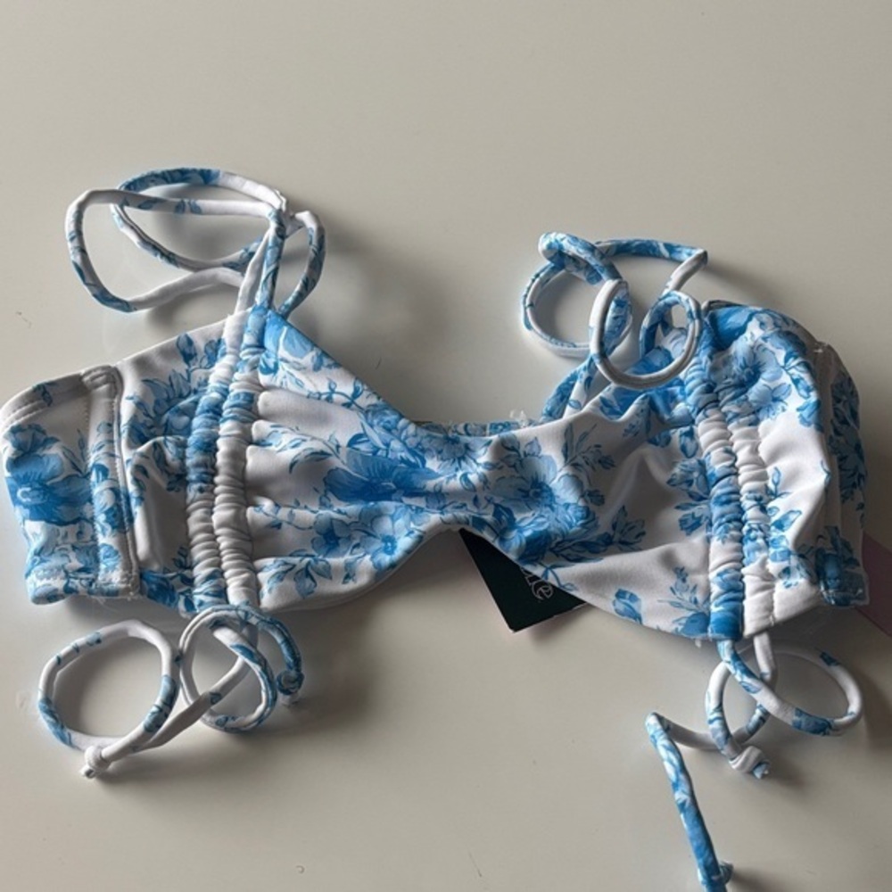 wild fable White and Blue Floral Bikini Top